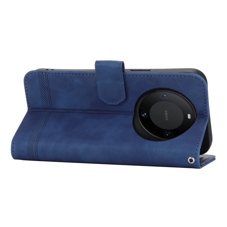 DIERFENG DF-03 PU Leather Stand Case для Huawei Mate 60 Pro, кошелек с тиснением линий - Синий