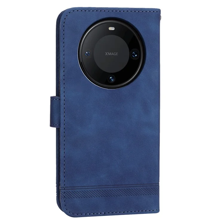 DIERFENG DF-03 PU Leather Stand Case для Huawei Mate 60 Pro, кошелек с тиснением линий - Синий