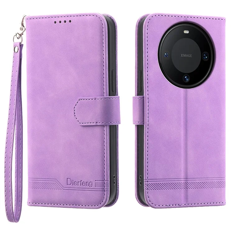 DIERFENG DF-03 для Huawei Mate 60 Slim-Fit PU кожаный чехол-подставка Imprinted Phone Cover Wallet - фиолетовый