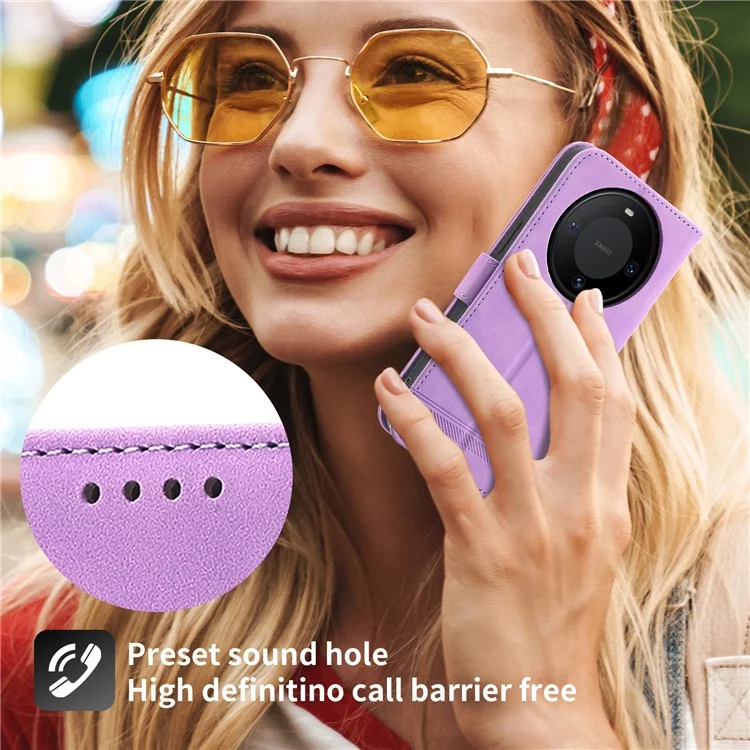 DIERFENG DF-03 для Huawei Mate 60 Slim-Fit PU кожаный чехол-подставка Imprinted Phone Cover Wallet - фиолетовый