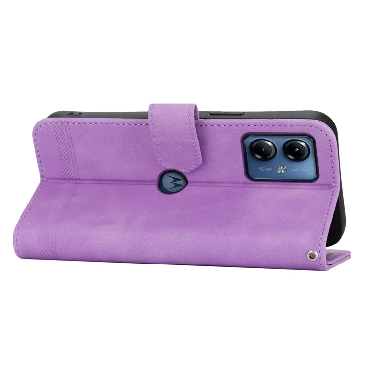 DIERFENG DF-03 Pour Motorola Moto G14 4G Lignes Imprimées Étui Portefeuille Téléphone Couverture en Cuir PU Support - Violet