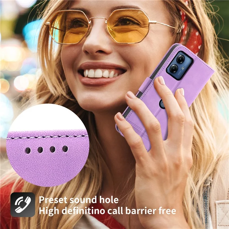 DIERFENG DF-03 Pour Motorola Moto G14 4G Lignes Imprimées Étui Portefeuille Téléphone Couverture en Cuir PU Support - Violet