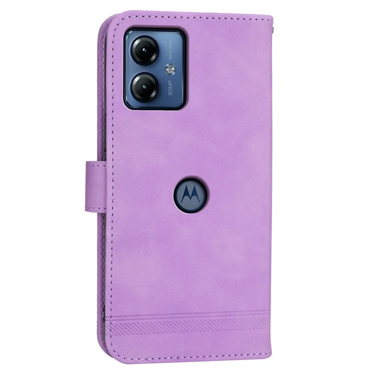 DIERFENG DF-03 Pour Motorola Moto G14 4G Lignes Imprimées Étui Portefeuille Téléphone Couverture en Cuir PU Support - Violet