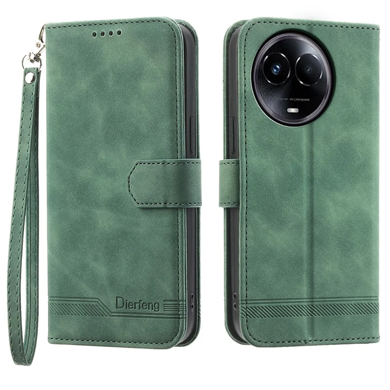 DIERFENG DF-03 Imprinted Phone Shell For Realme 11x 5G / 11 5G (Global) , PU Leather Stand Case Cover Wallet - Green
