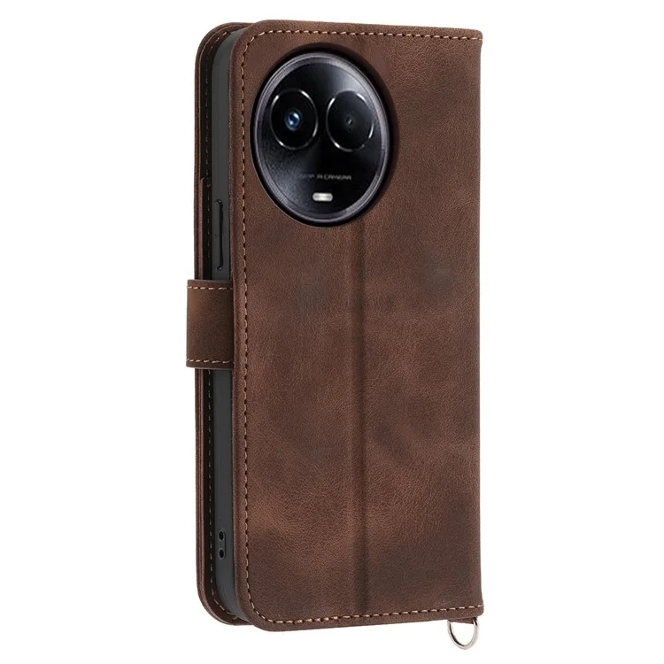 Pour Realme 11x 5G / 11 5G (Global) Stand Wallet Phone Case PU Leather Imprinted Flower Skin-touch Cover - Brun