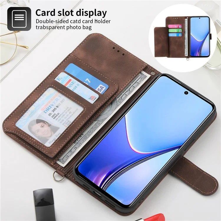 Pour Realme 11x 5G / 11 5G (Global) Stand Wallet Phone Case PU Leather Imprinted Flower Skin-touch Cover - Brun