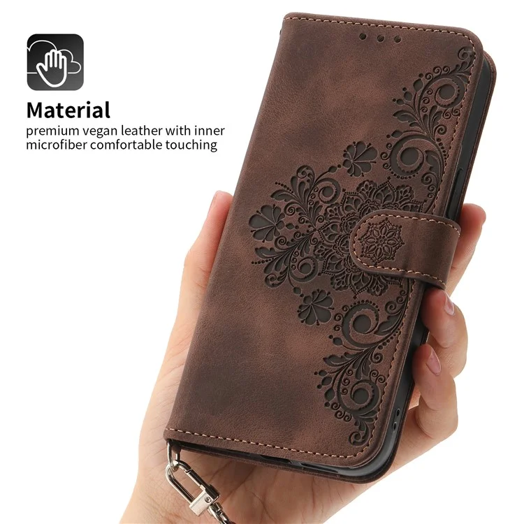 Pour Realme 11x 5G / 11 5G (Global) Stand Wallet Phone Case PU Leather Imprinted Flower Skin-touch Cover - Brun