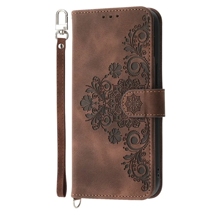 Pour Realme 11x 5G / 11 5G (Global) Stand Wallet Phone Case PU Leather Imprinted Flower Skin-touch Cover - Brun