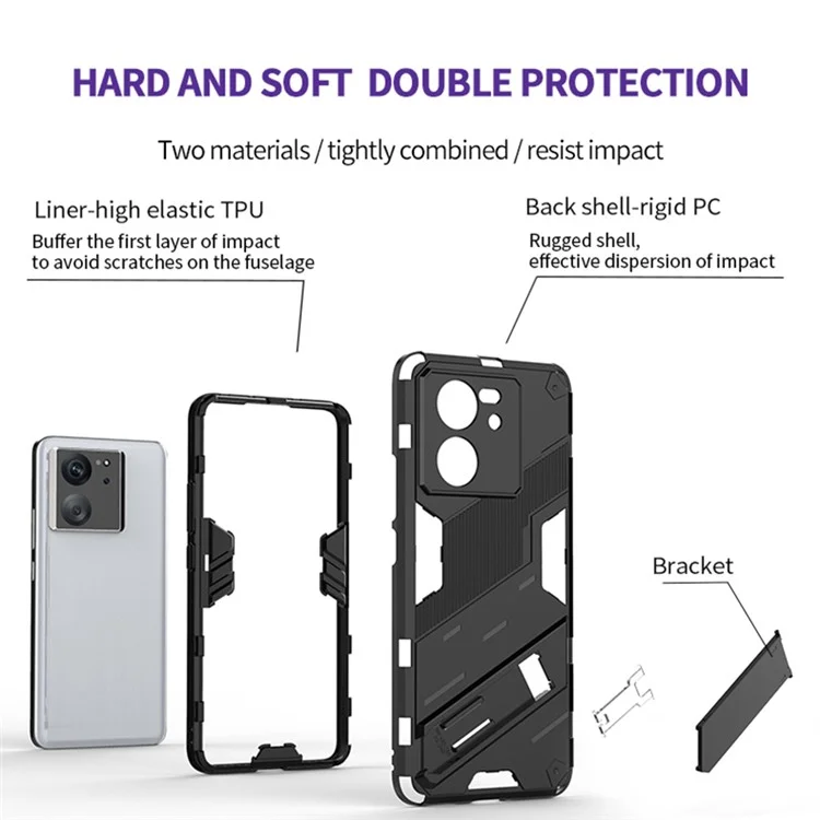 For Xiaomi Redmi K60 Ultra / 13T / 13T Pro PC+TPU Kickstand Back Cover Shockproof Protective Phone Case - Black