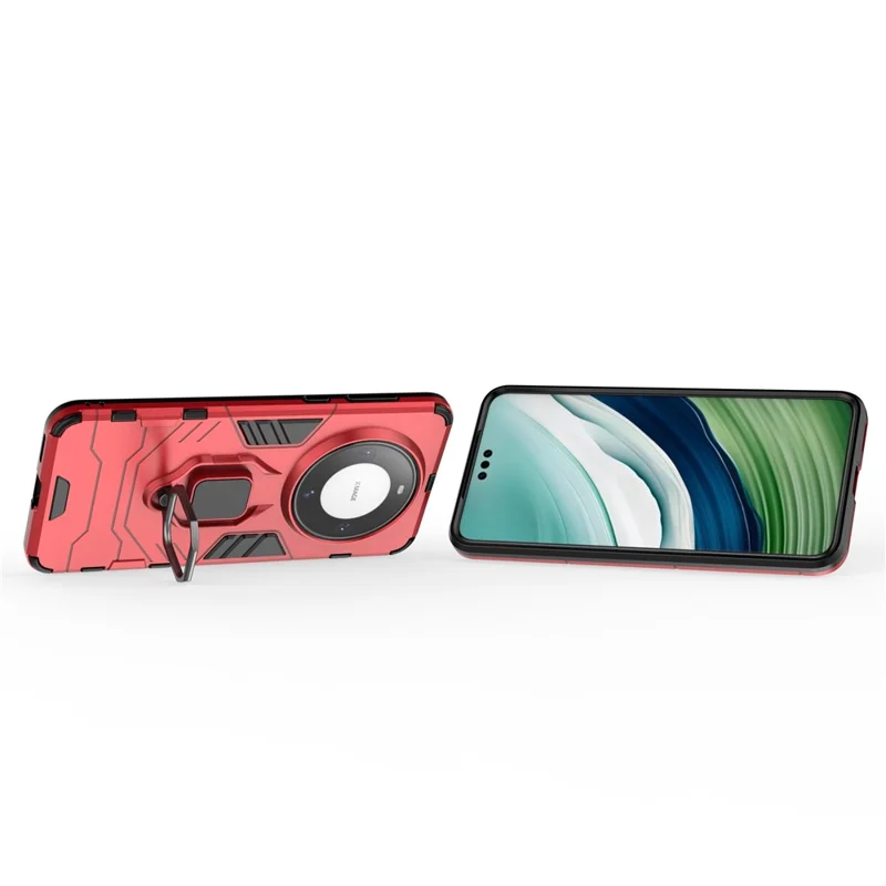 For Huawei Mate 60 Pro TPU+PC Protective Case Ring Holder Kickstand Phone Cover - Red