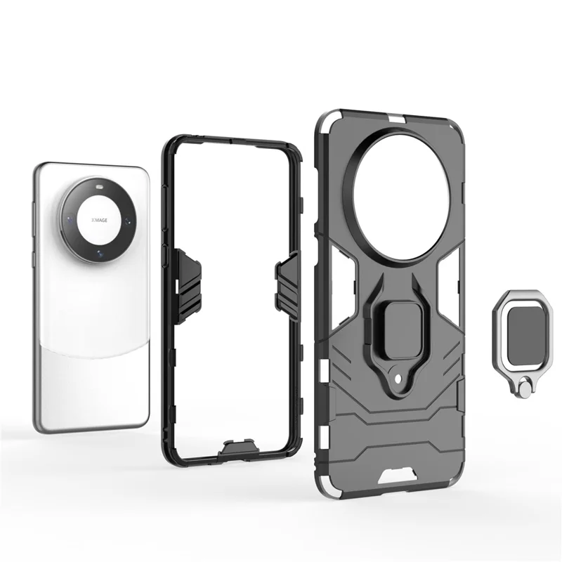 For Huawei Mate 60 Pro TPU+PC Protective Case Ring Holder Kickstand Phone Cover - Red