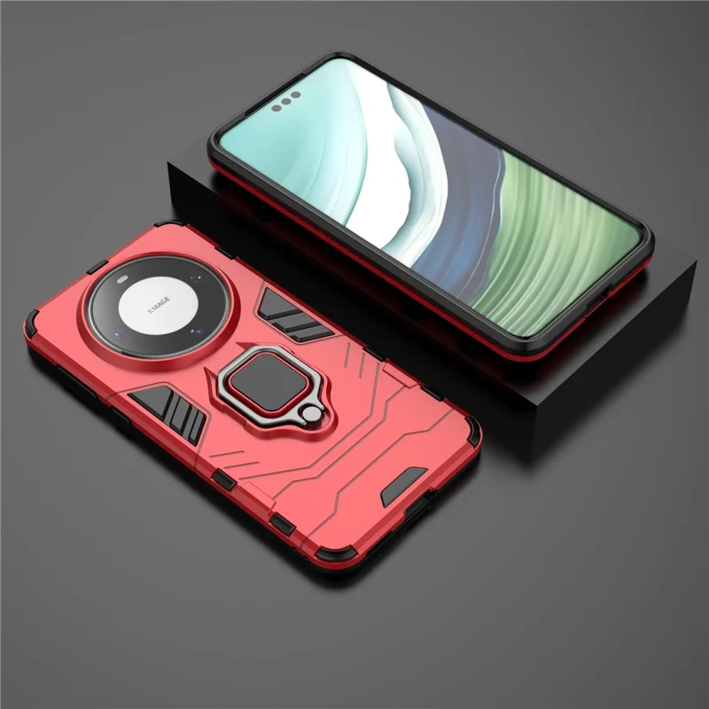 For Huawei Mate 60 Pro TPU+PC Protective Case Ring Holder Kickstand Phone Cover - Red
