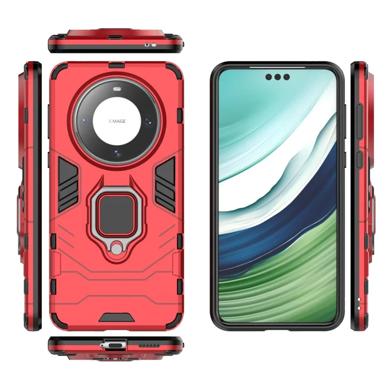 For Huawei Mate 60 Pro TPU+PC Protective Case Ring Holder Kickstand Phone Cover - Red