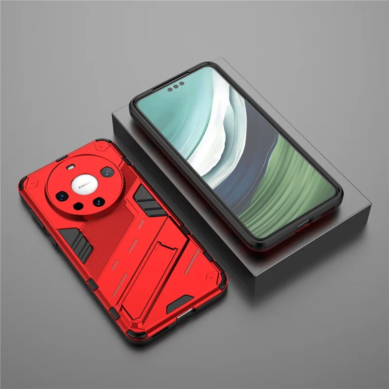 For Huawei Mate 60 Pro Kickstand Back Cover PC+TPU Shockproof Smartphone Case - Red
