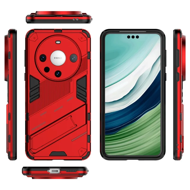 For Huawei Mate 60 Pro Kickstand Back Cover PC+TPU Shockproof Smartphone Case - Red