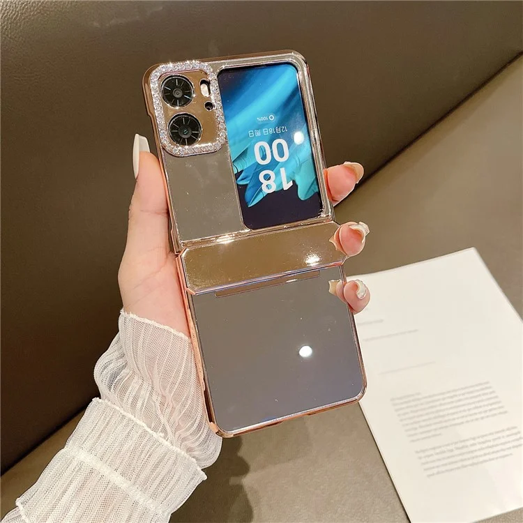 Чехол для телефона Mirror Surface Shockproof для Oppo Find N2 Flip 5G, жесткий корпус из ПК, декорированный стразами