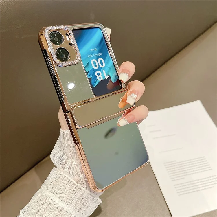 Чехол для телефона Mirror Surface Shockproof для Oppo Find N2 Flip 5G, жесткий корпус из ПК, декорированный стразами