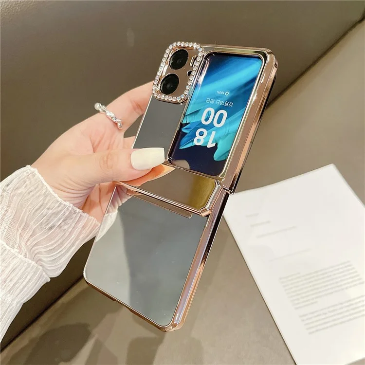 Чехол для телефона Mirror Surface Shockproof для Oppo Find N2 Flip 5G, жесткий корпус из ПК, декорированный стразами