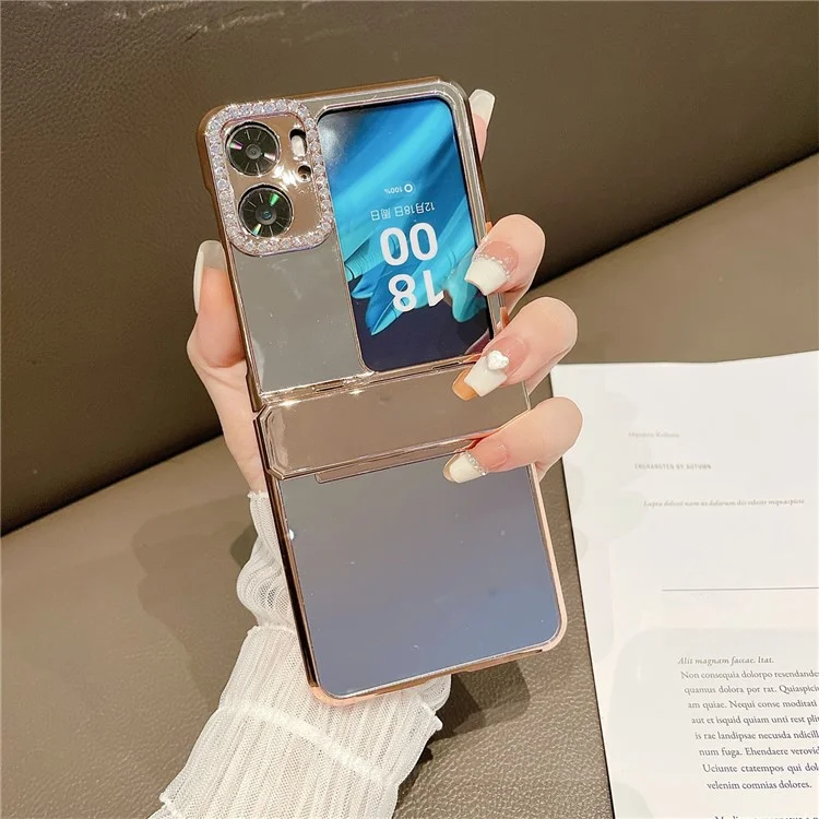 Чехол для телефона Mirror Surface Shockproof для Oppo Find N2 Flip 5G, жесткий корпус из ПК, декорированный стразами