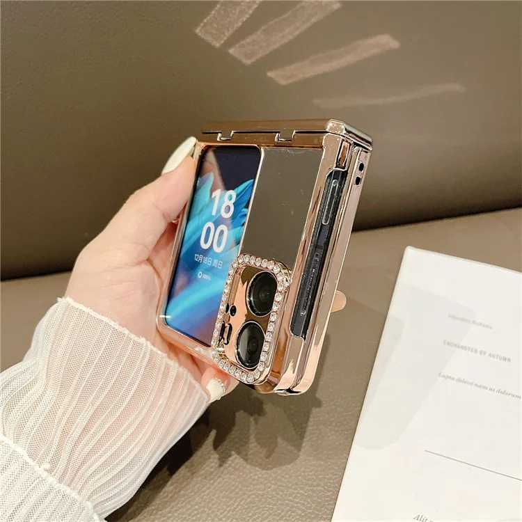 Чехол для телефона Mirror Surface Shockproof для Oppo Find N2 Flip 5G, жесткий корпус из ПК, декорированный стразами