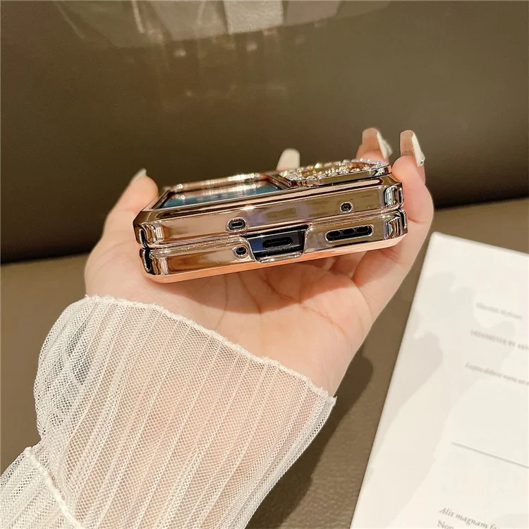 Чехол для телефона Mirror Surface Shockproof для Oppo Find N2 Flip 5G, жесткий корпус из ПК, декорированный стразами