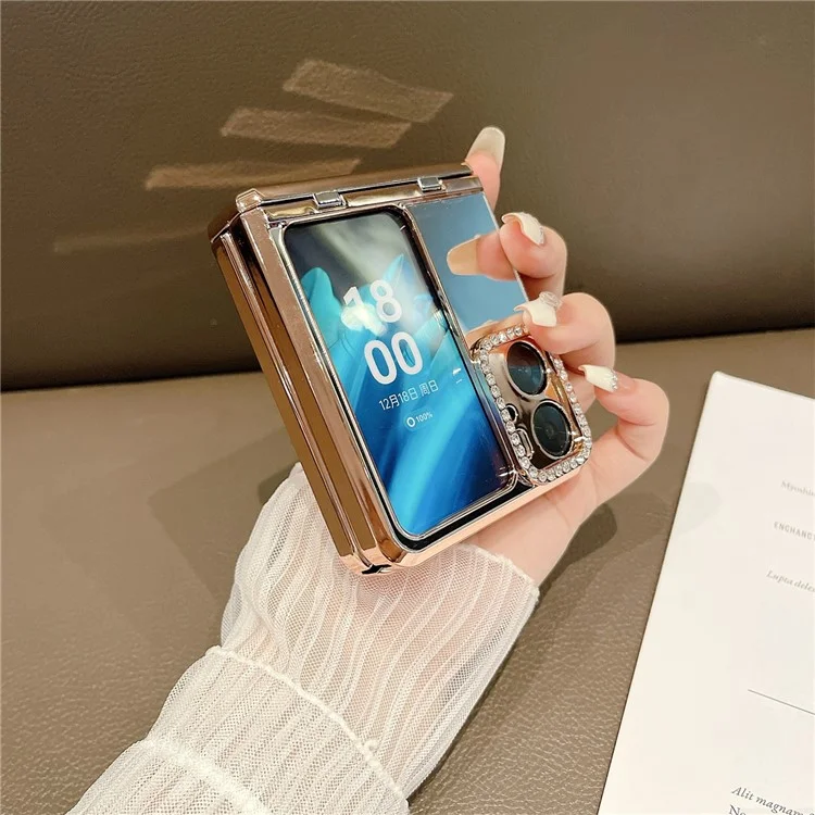 Чехол для телефона Mirror Surface Shockproof для Oppo Find N2 Flip 5G, жесткий корпус из ПК, декорированный стразами