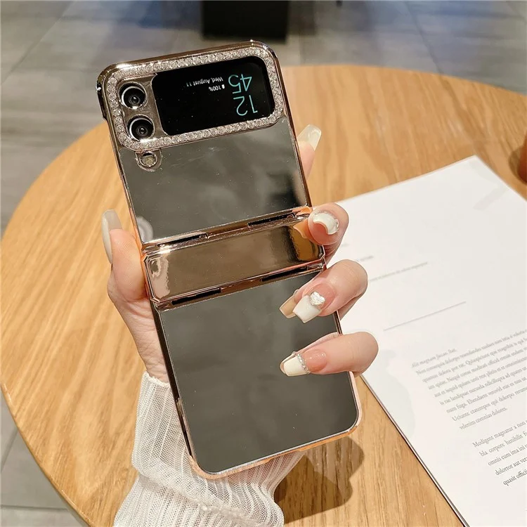 Per Samsung Galaxy Z Flip3 5G Hard PC Case Mirror Surface Shockproof Phone Cover con cornice a lente decorata con strass