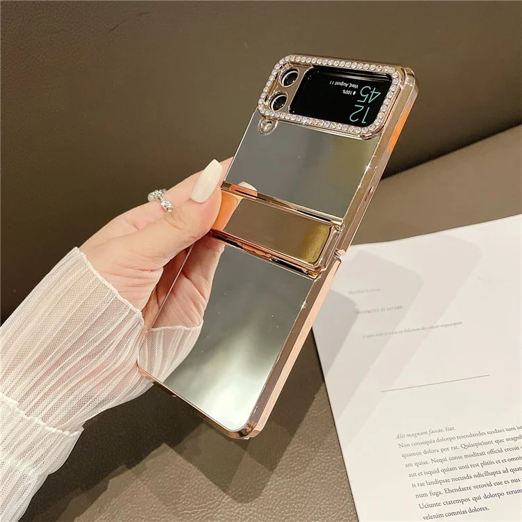 Per Samsung Galaxy Z Flip3 5G Hard PC Case Mirror Surface Shockproof Phone Cover con cornice a lente decorata con strass