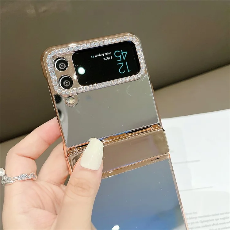 Per Samsung Galaxy Z Flip3 5G Hard PC Case Mirror Surface Shockproof Phone Cover con cornice a lente decorata con strass