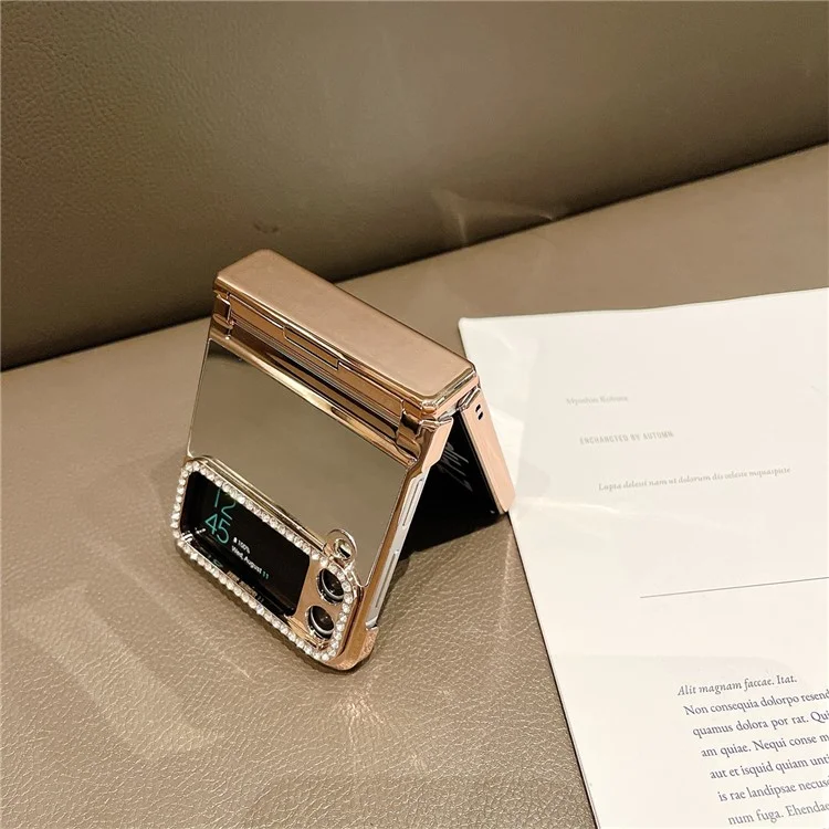 Per Samsung Galaxy Z Flip3 5G Hard PC Case Mirror Surface Shockproof Phone Cover con cornice a lente decorata con strass