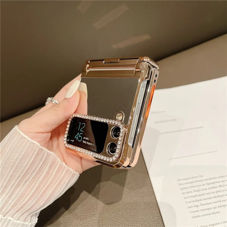 Per Samsung Galaxy Z Flip3 5G Hard PC Case Mirror Surface Shockproof Phone Cover con cornice a lente decorata con strass