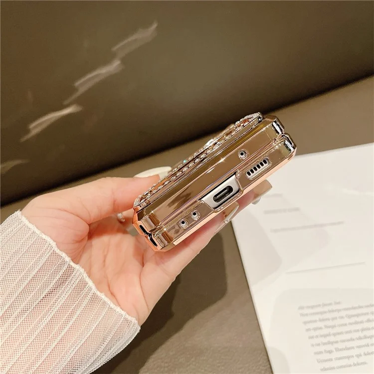 Per Samsung Galaxy Z Flip3 5G Hard PC Case Mirror Surface Shockproof Phone Cover con cornice a lente decorata con strass