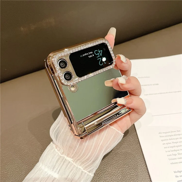 Per Samsung Galaxy Z Flip3 5G Hard PC Case Mirror Surface Shockproof Phone Cover con cornice a lente decorata con strass