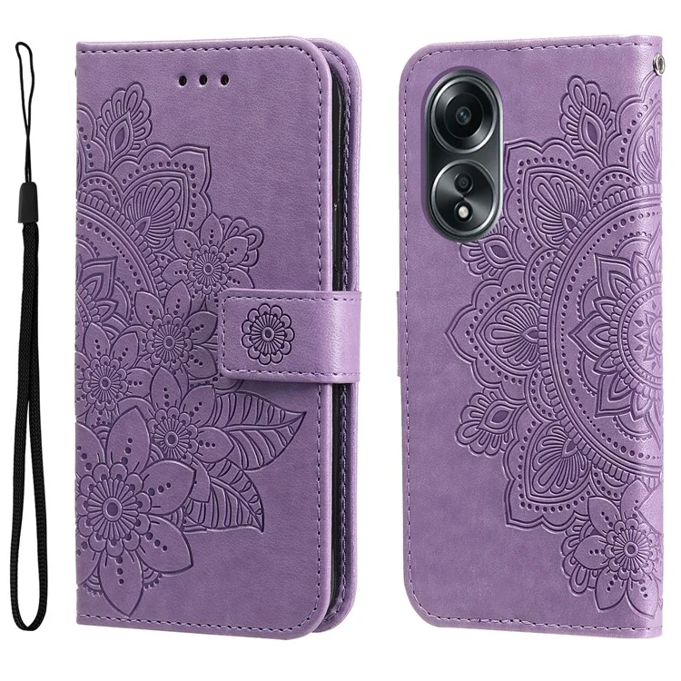 Custodia portafoglio in pelle PU con motivo a fiori in rilievo per Oppo A58 4G, anti-graffio - Viola