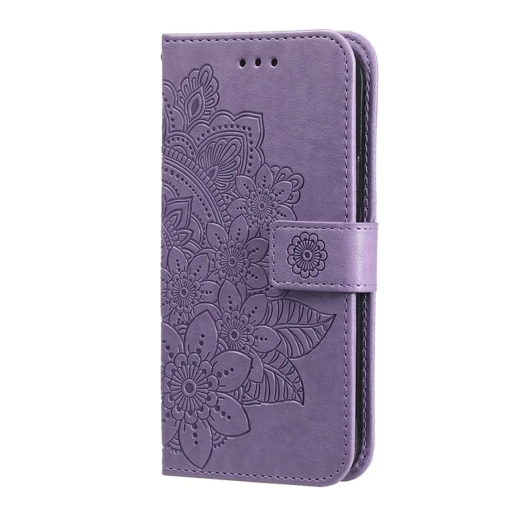 Custodia portafoglio in pelle PU con motivo a fiori in rilievo per Oppo A58 4G, anti-graffio - Viola