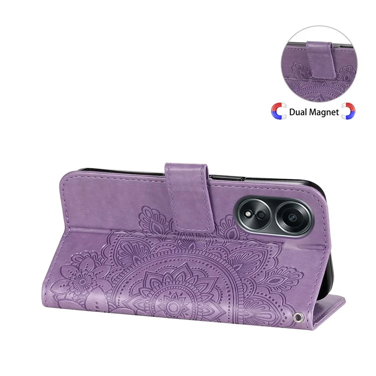 Custodia portafoglio in pelle PU con motivo a fiori in rilievo per Oppo A58 4G, anti-graffio - Viola