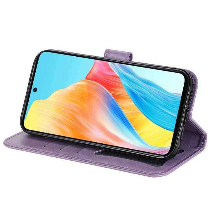 Custodia portafoglio in pelle PU con motivo a fiori in rilievo per Oppo A58 4G, anti-graffio - Viola