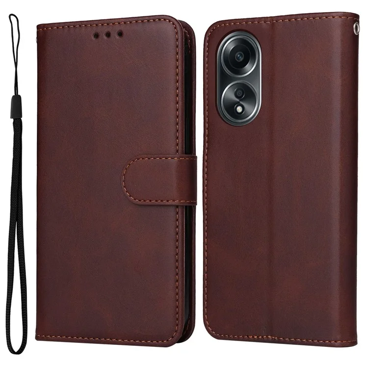 Для Oppo A58 4G Wallet Stand PU Leather Cell Phone Case Calf Texture Full Protection Phone Cover - Brown