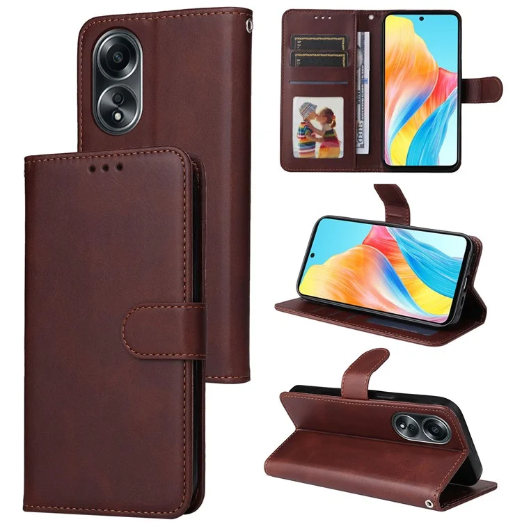 Для Oppo A58 4G Wallet Stand PU Leather Cell Phone Case Calf Texture Full Protection Phone Cover - Brown