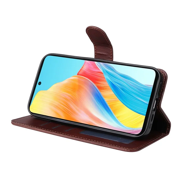 Для Oppo A58 4G Wallet Stand PU Leather Cell Phone Case Calf Texture Full Protection Phone Cover - Brown