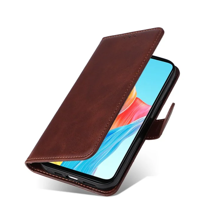 Для Oppo A58 4G Wallet Stand PU Leather Cell Phone Case Calf Texture Full Protection Phone Cover - Brown