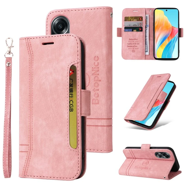 BETOPNICE 001 für Oppo A58 4G Anti-Kratzer PU-Leder Handyhülle Ständer Geldbörse Stoßfeste Abdeckung - Pink