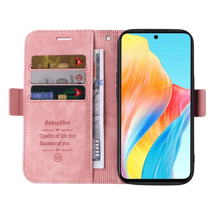 BETOPNICE 001 für Oppo A58 4G Anti-Kratzer PU-Leder Handyhülle Ständer Geldbörse Stoßfeste Abdeckung - Pink