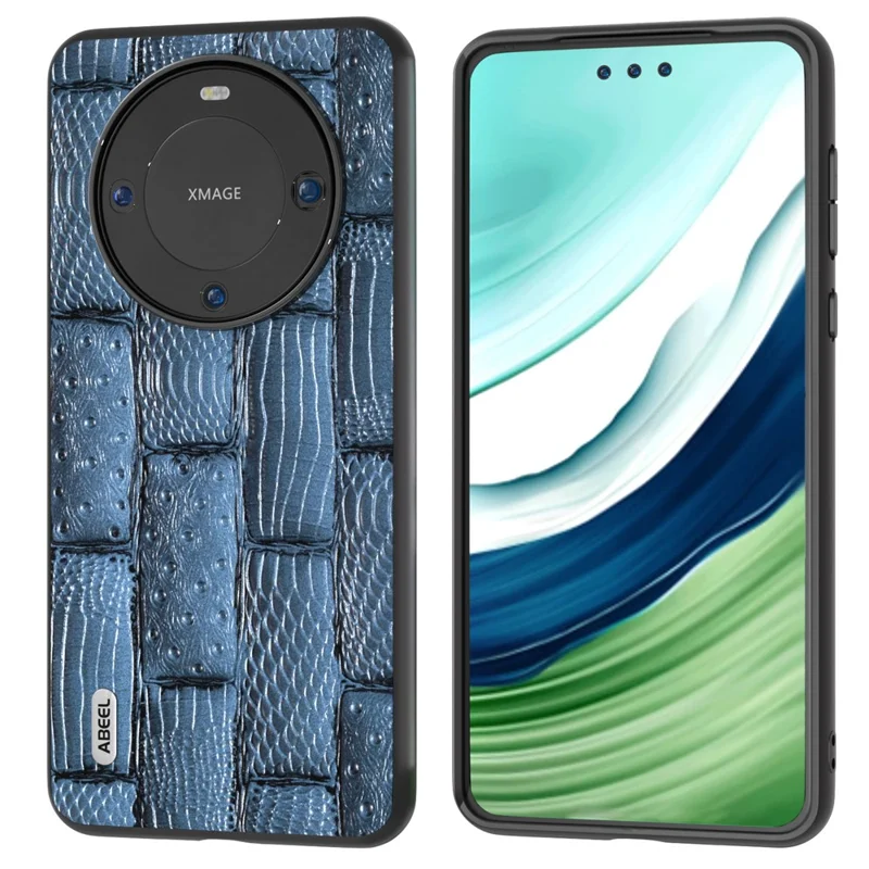 ABEEL Per Huawei Mate 60 Mahjong Texture Anti-Scratch Case Genuine Cow Leather+PC+TPU Custodia per telefono - Blu