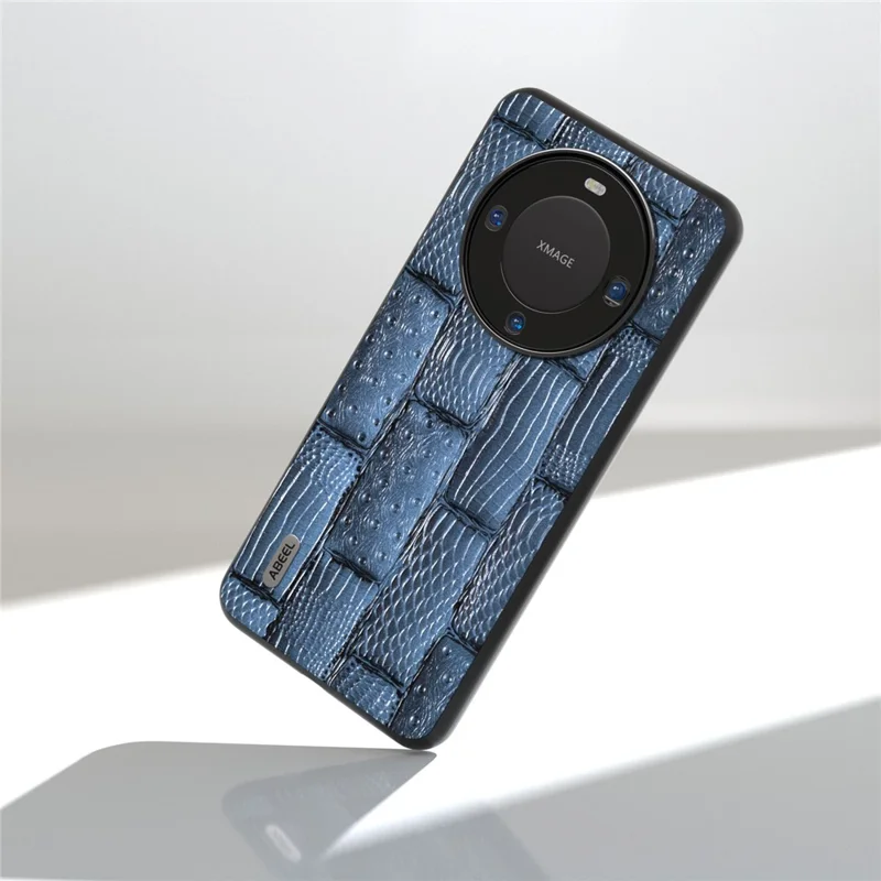 ABEEL Per Huawei Mate 60 Mahjong Texture Anti-Scratch Case Genuine Cow Leather+PC+TPU Custodia per telefono - Blu