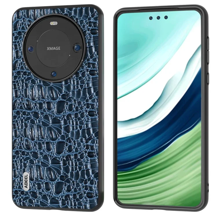 ABEEL For Huawei Mate 60 Canopy Texture Protective Case Genuine Cow Leather Coated PC+TPU Phone Cover - Blue