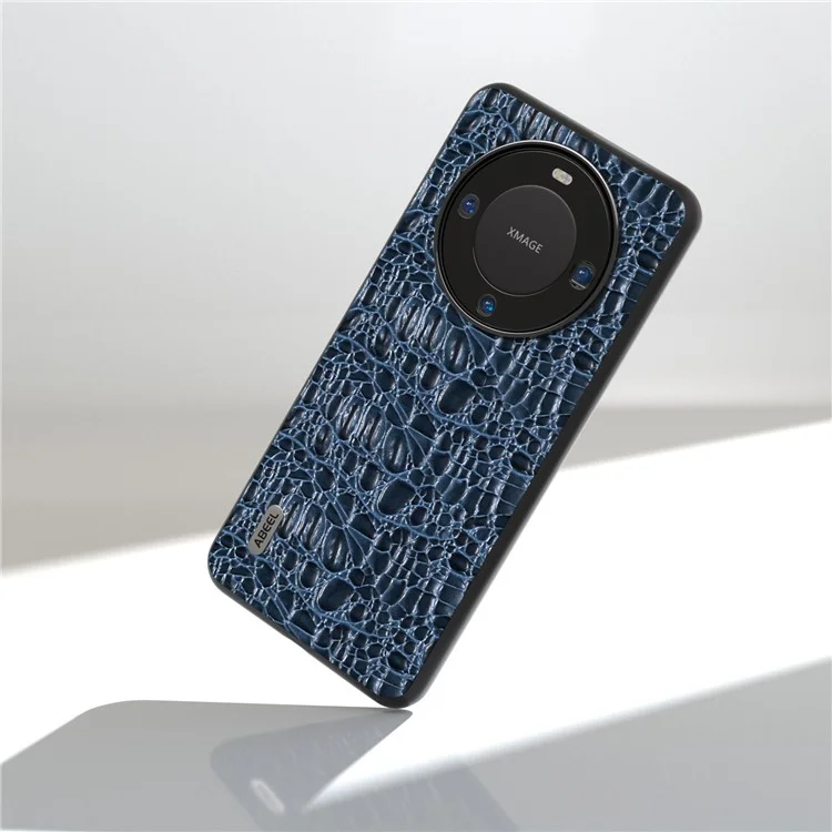 ABEEL For Huawei Mate 60 Canopy Texture Protective Case Genuine Cow Leather Coated PC+TPU Phone Cover - Blue