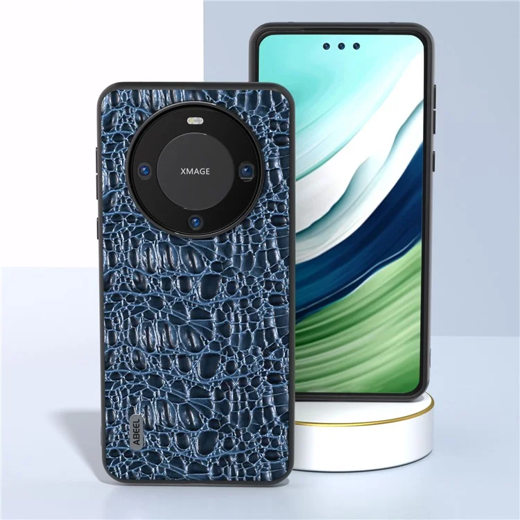 ABEEL For Huawei Mate 60 Canopy Texture Protective Case Genuine Cow Leather Coated PC+TPU Phone Cover - Blue