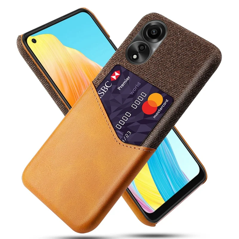 Capa de Telefone para Oppo A78 4G, Capa Protetora de Telefone de Tecido+PU+PC com Suporte para Cartão - Laranja
