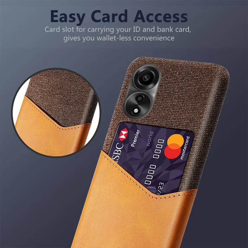 Capa de Telefone para Oppo A78 4G, Capa Protetora de Telefone de Tecido+PU+PC com Suporte para Cartão - Laranja